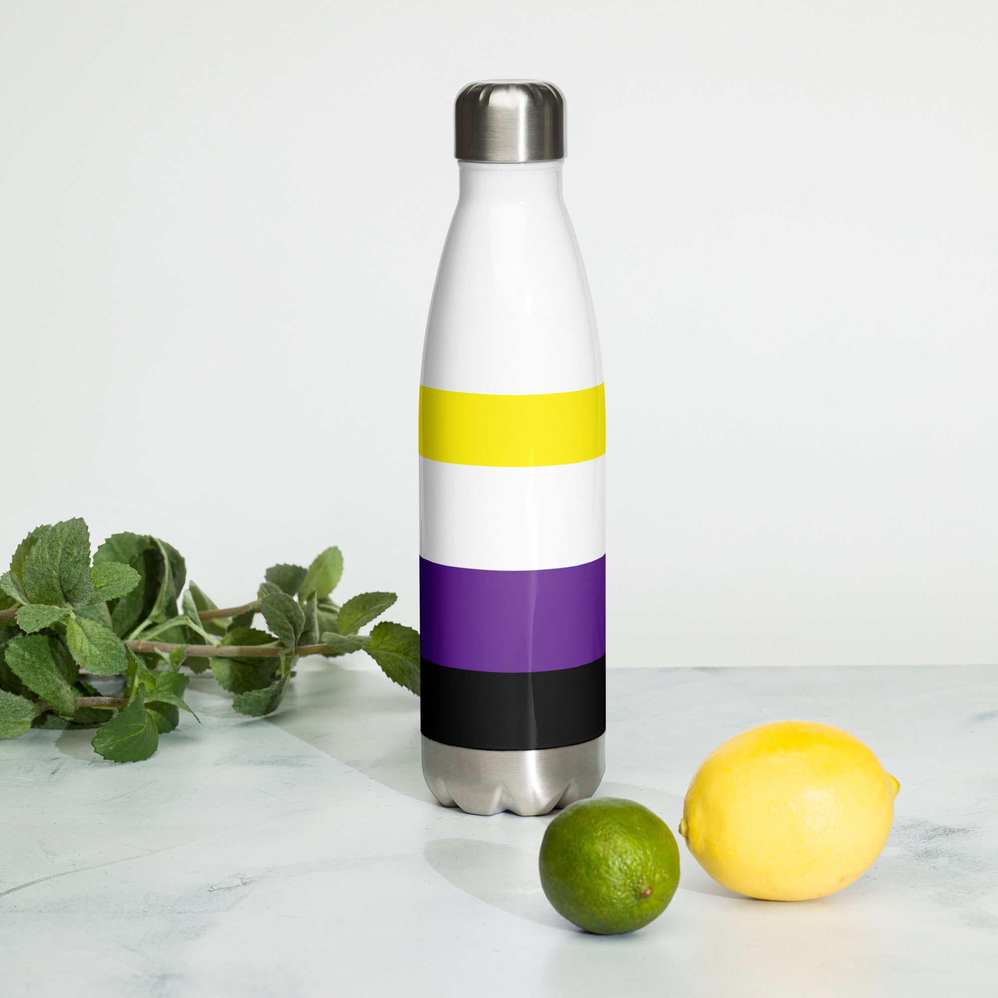 Non-Binary Pride Flag Stainless Steel Water Bottle – 500ml Reusable Insulated BPA-Free Flask | LGBTQIA+ Visibility Edition