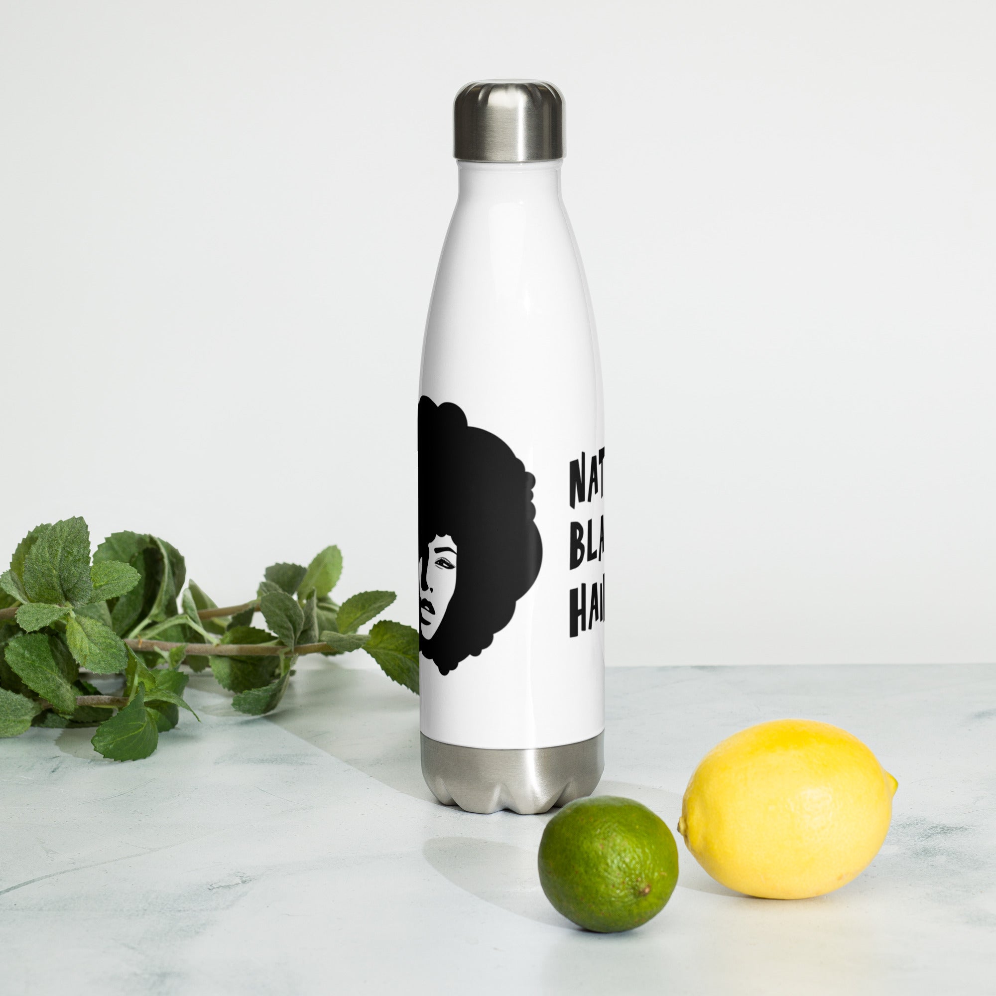Stainless Steel Water Bottle – Natural Black Hair | Inclusive Gender-Neutral Drinkware