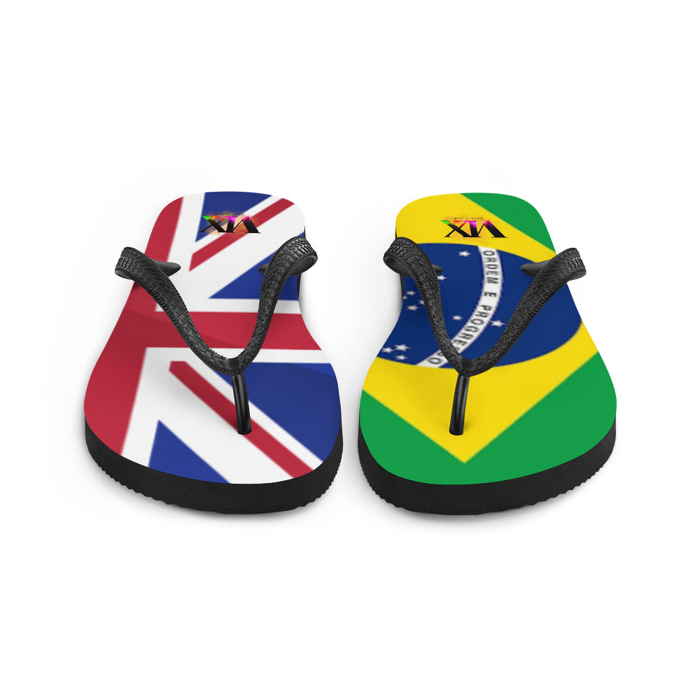 Brazil & England Flag Flip-Flops – Cushioned Sole Sandals with Dual National Print | Comfortable Multicultural Footwear