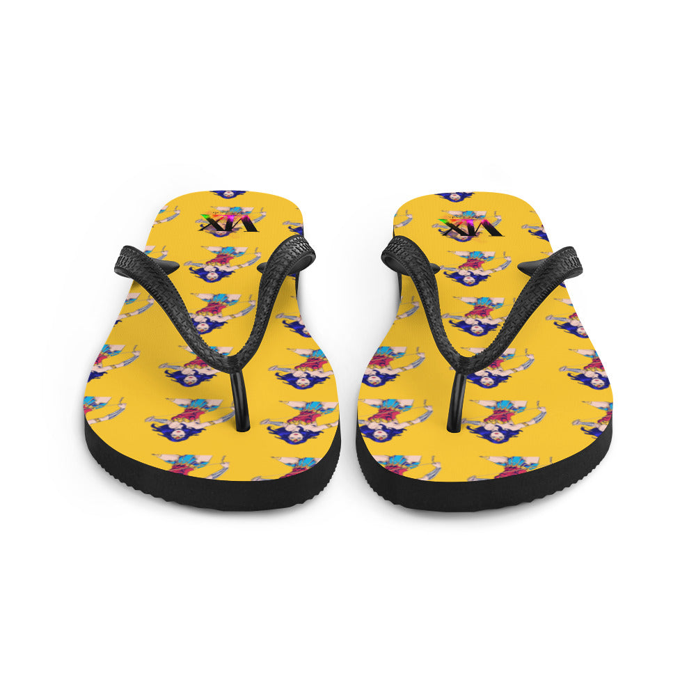 Wonder Woman Flip-Flops – Yellow Background Print Sandals with Cushioned Sole | Empowering Summer Footwear