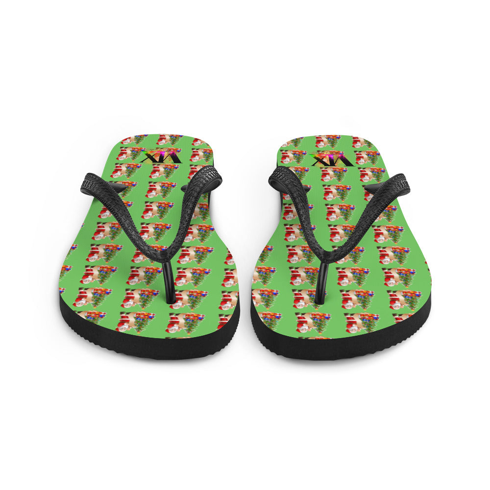 Christmas Santa Green Flip-Flops – Holiday Print Sandals with Cushioned Soles | Festive Footwear for All