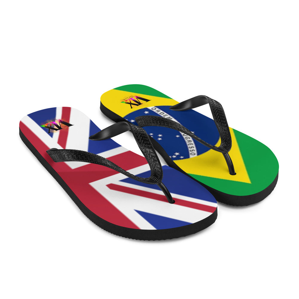 Brazil & England Flag Flip-Flops – Cushioned Sole Sandals with Dual National Print | Comfortable Multicultural Footwear