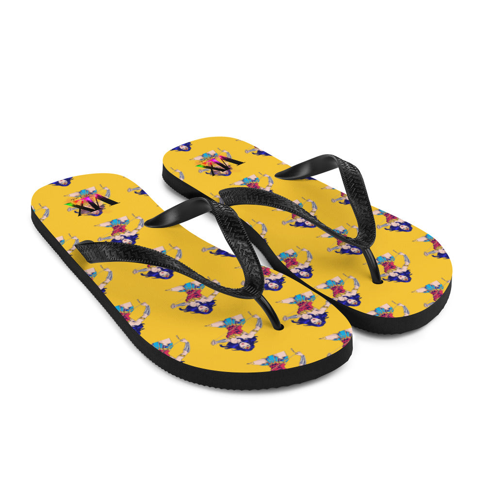 Wonder Woman Flip-Flops – Yellow Background Print Sandals with Cushioned Sole | Empowering Summer Footwear
