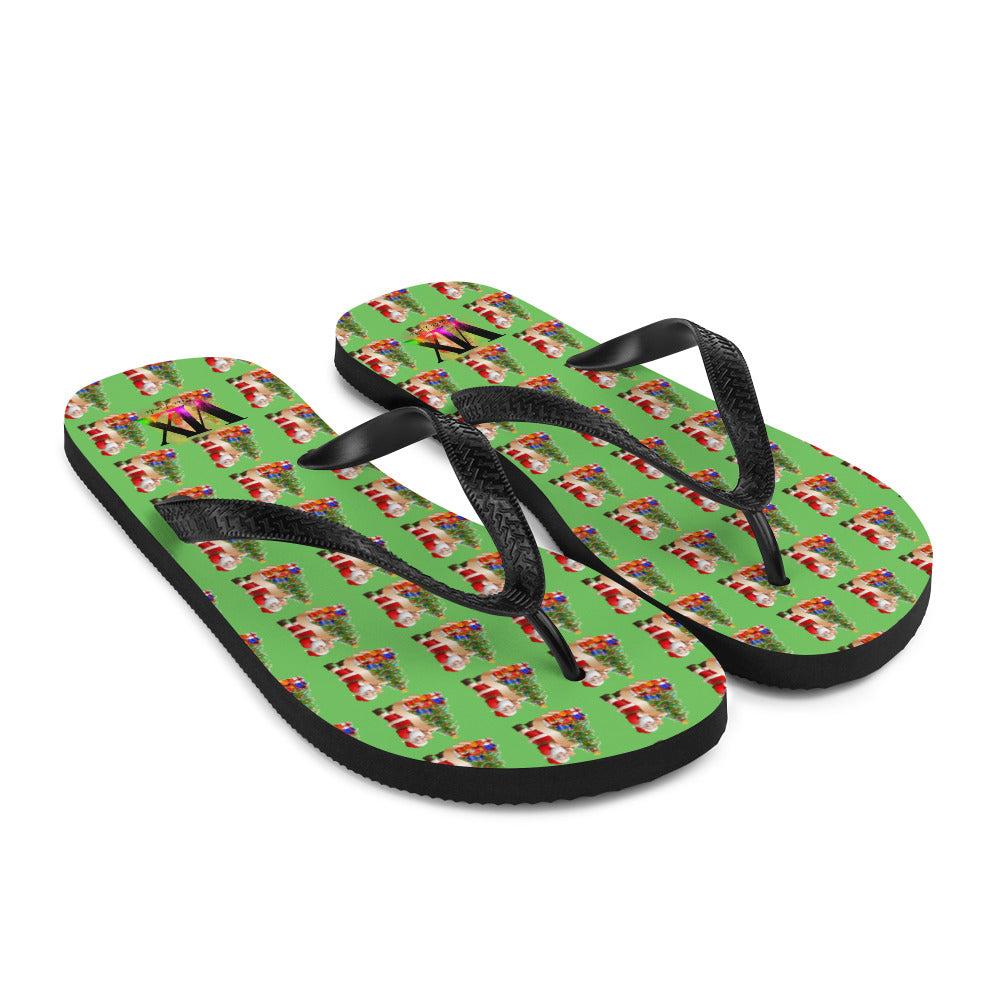 Christmas Santa Green Flip-Flops – Holiday Print Sandals with Cushioned Soles | Festive Footwear for All