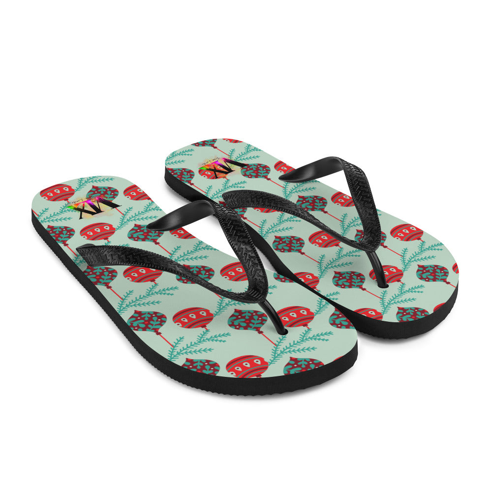 VOCE LINDX Christmas Baubles Flip‑Flops – Festive Ornament Print, Cushioned Sole & Non‑Slip Grip – Fun Seasonal Footwear