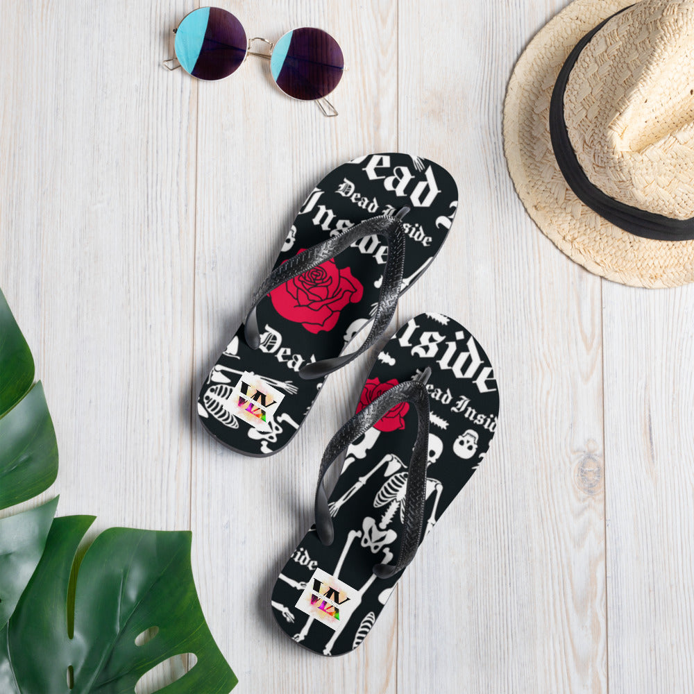 Flip Flops with Skeleton & Rose Print – Dead Inside Style | Voce Lindx