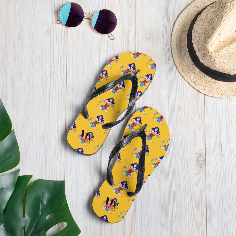 Wonder Woman Flip-Flops – Yellow Background Print Sandals with Cushioned Sole | Empowering Summer Footwear