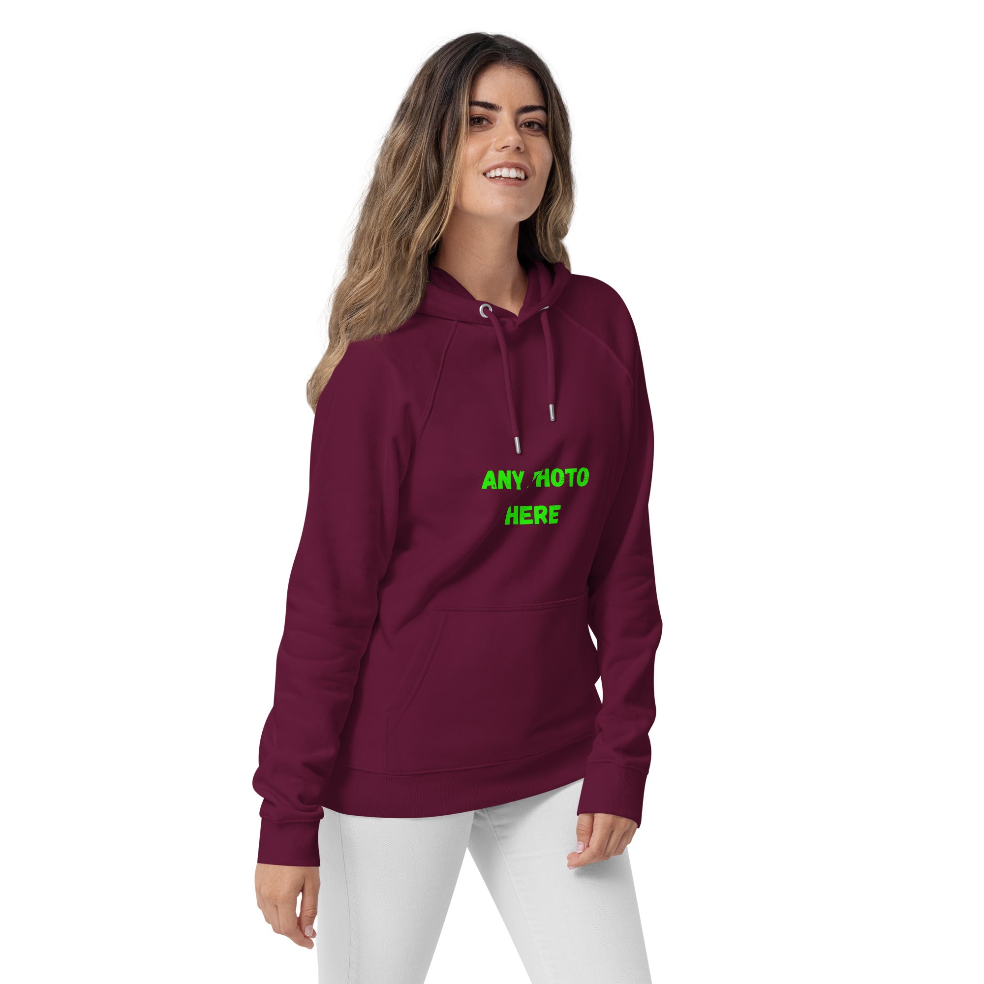 VOCE LINDX Eco Raglan Hoodie – Upload Your Photo or Design – Organic Cotton Comfort, Sustainable & Customisable