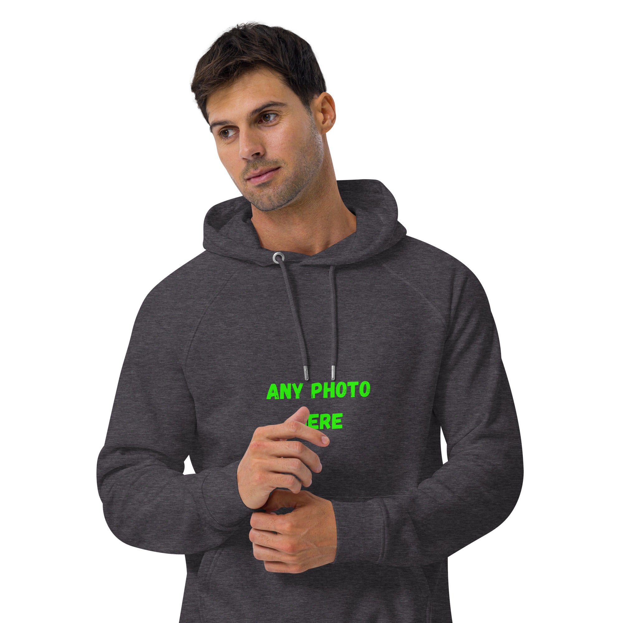 VOCE LINDX Eco Raglan Hoodie – Upload Your Photo or Design – Organic Cotton Comfort, Sustainable & Customisable