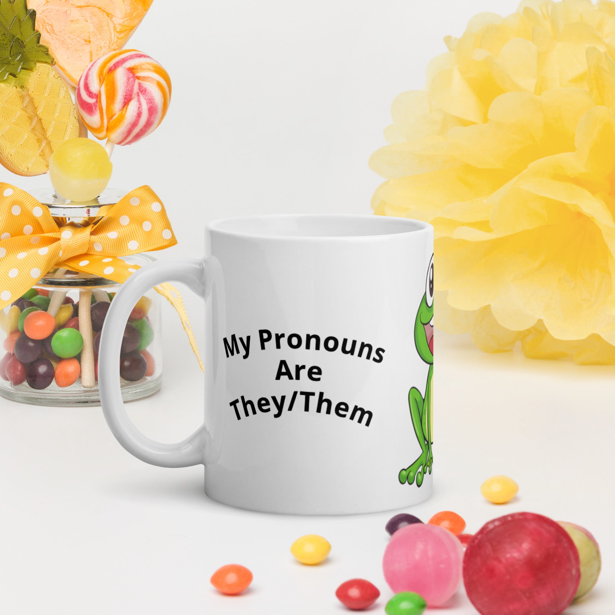 White Glossy Mug – My Pronoun Is They Them | Inclusive Gender-Neutral Mug