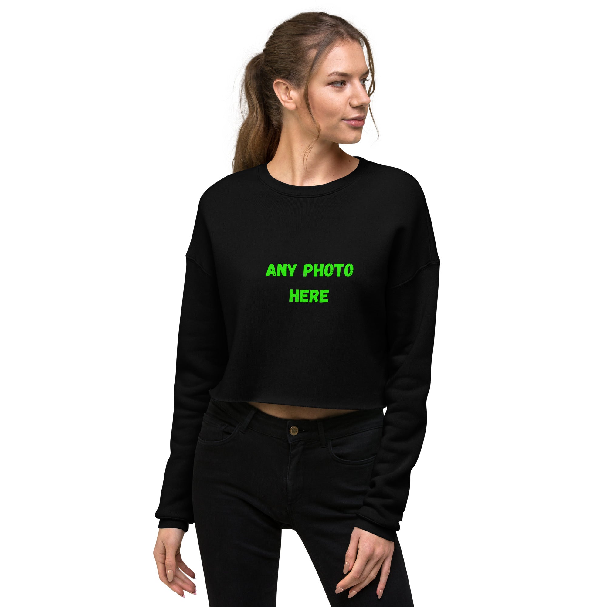 VOCE LINDX Cropped Sweatshirt – 50/50 Cotton–Poly Fleece, Ribbed Cuffs & Raw Hem – Custom Artwork