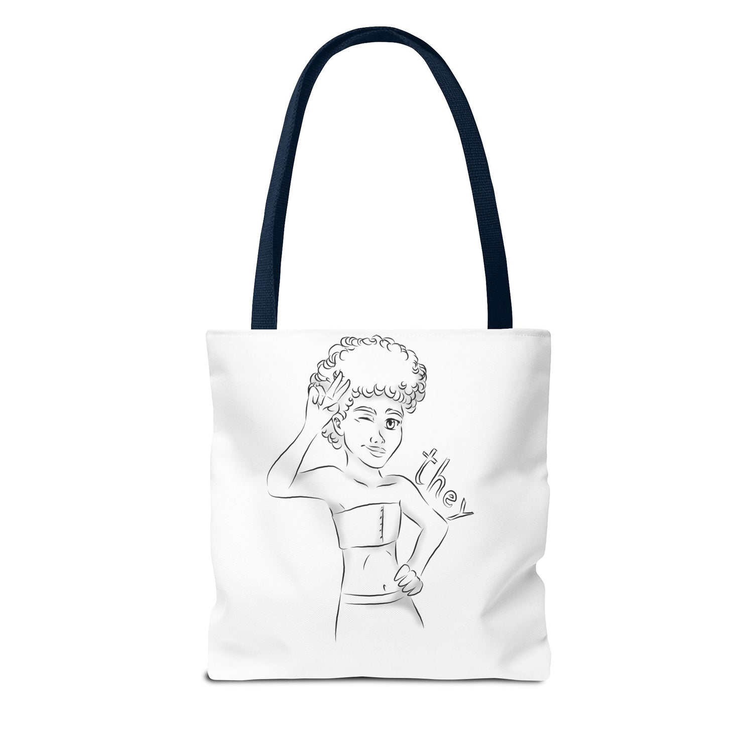 They Pronoun Tote Bag – Gender-Free, Black Line Art, Durable Polyester, Multiple Sizes | Inclusive LGBTQIA+ Accessory | Voce Lindx