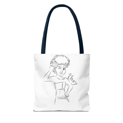 They Pronoun Tote Bag – Gender-Free, Black Line Art, Durable Polyester, Multiple Sizes | Inclusive LGBTQIA+ Accessory | Voce Lindx