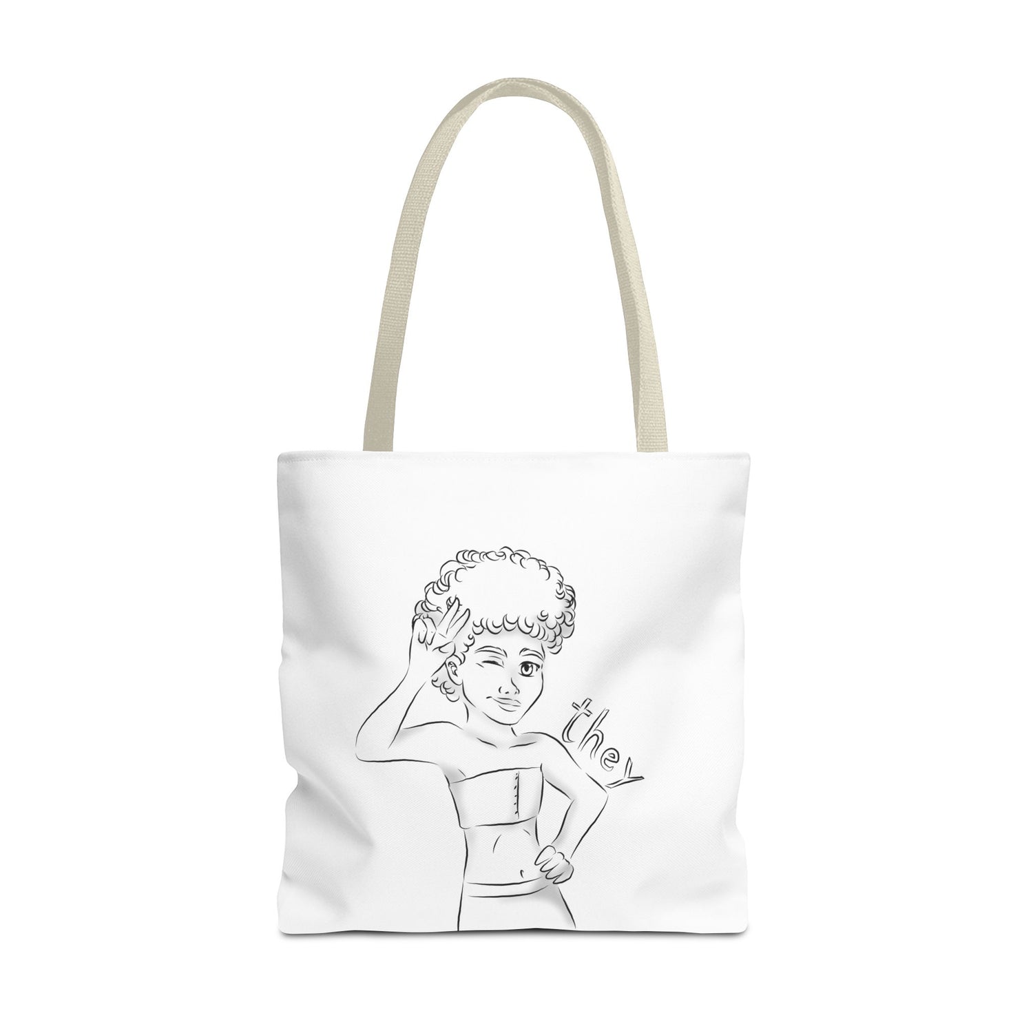 They Pronoun Tote Bag – Gender-Free, Black Line Art, Durable Polyester, Multiple Sizes | Inclusive LGBTQIA+ Accessory | Voce Lindx