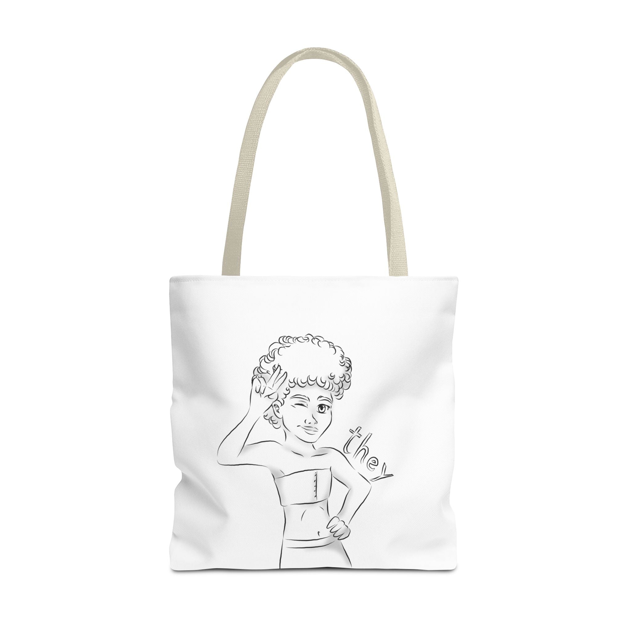 They Pronoun Tote Bag – Gender-Free, Black Line Art, Durable Polyester, Multiple Sizes | Inclusive LGBTQIA+ Accessory | Voce Lindx