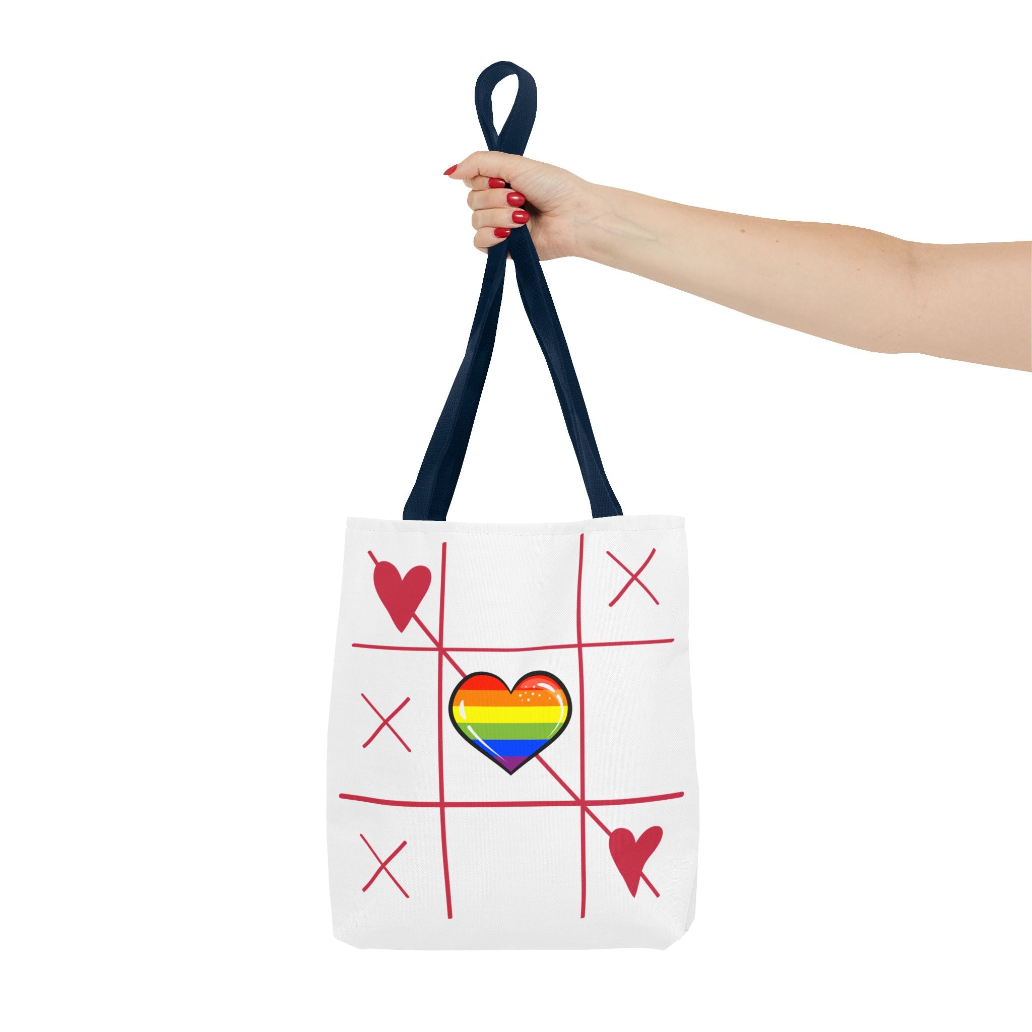 Rainbow Love Tote Bag – Tic Tac Toe Heart, Durable Polyester, Multiple Sizes | Inclusive LGBTQIA+ Accessory | Voce Lindx