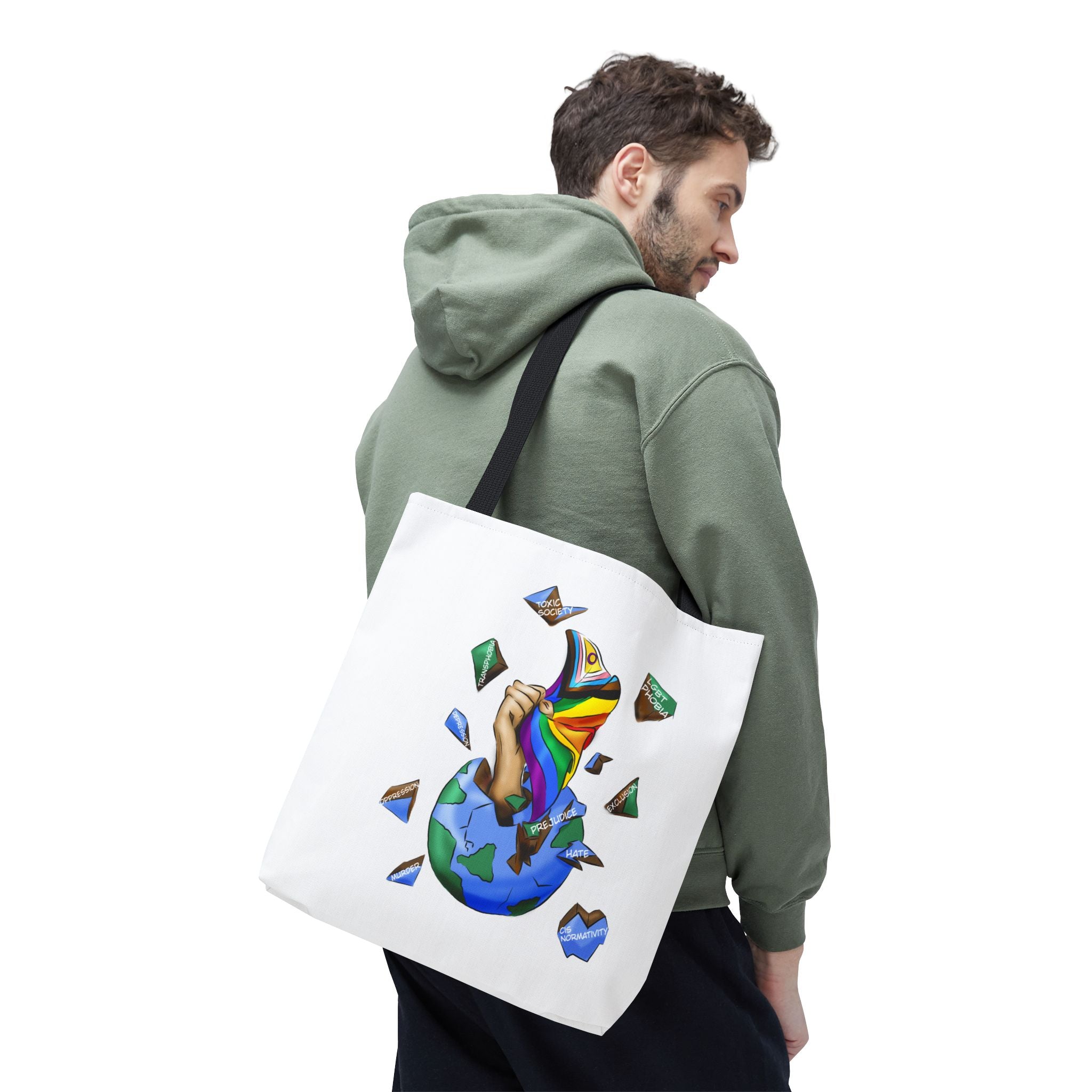 Progress Pride Flag Tote Bag – Breaking Barriers Art, Durable Polyester, Multiple Sizes | Inclusive LGBTQIA+ Accessory | Voce Lindx