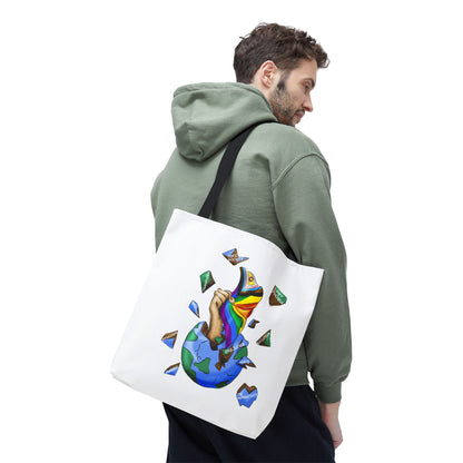 Progress Pride Flag Tote Bag – Breaking Barriers Art, Durable Polyester, Multiple Sizes | Inclusive LGBTQIA+ Accessory | Voce Lindx
