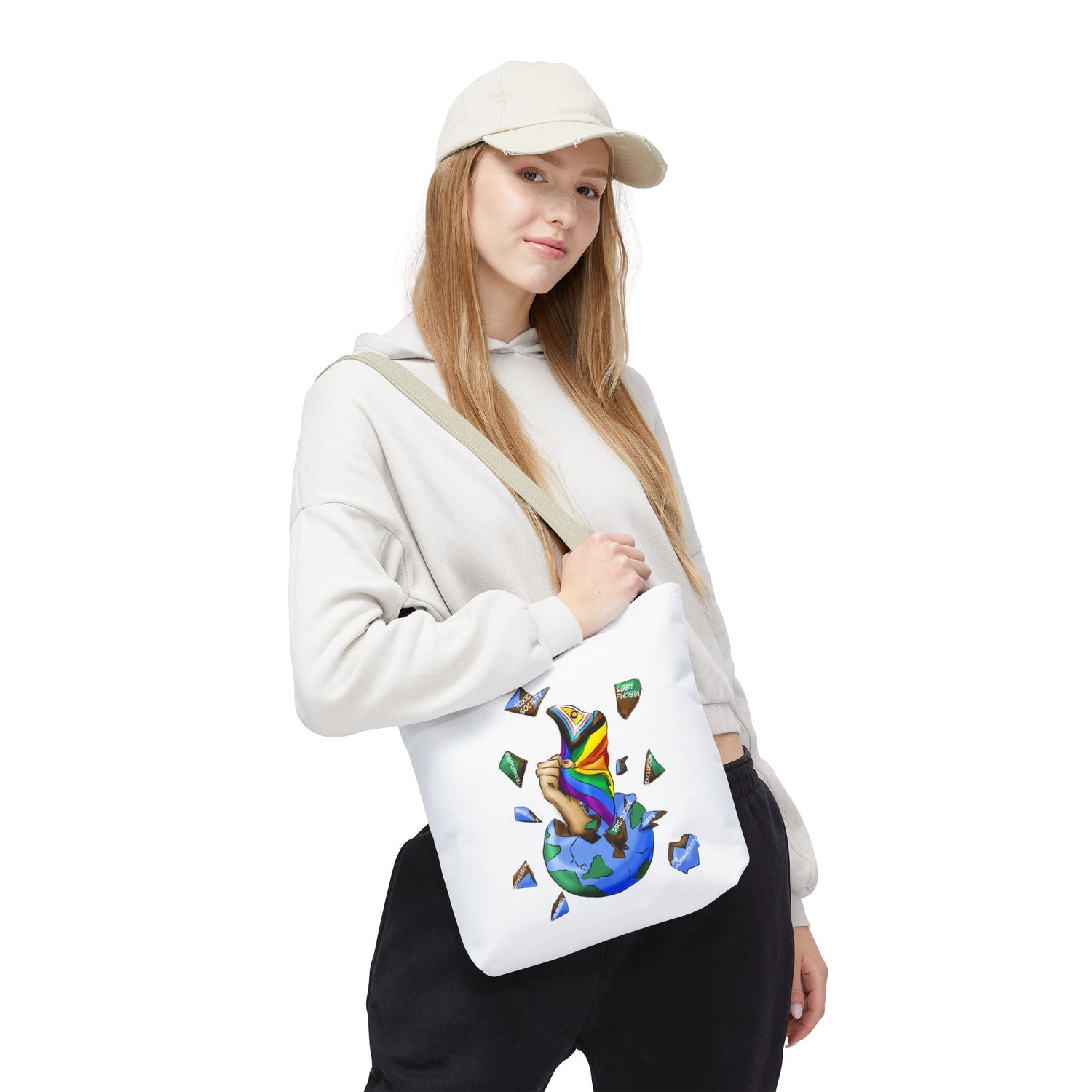 Progress Pride Flag Tote Bag – Breaking Barriers Art, Durable Polyester, Multiple Sizes | Inclusive LGBTQIA+ Accessory | Voce Lindx