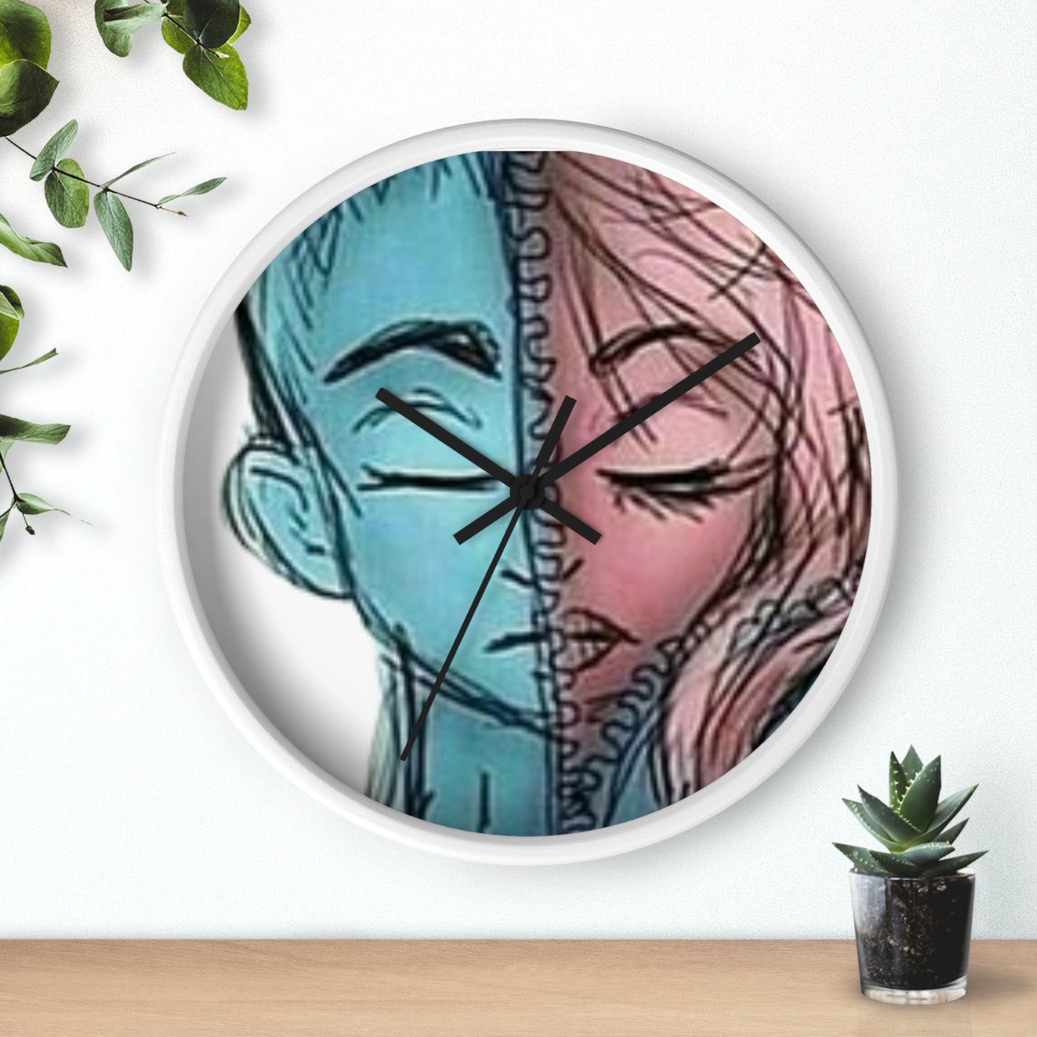 VOCE LINDX Wall Clock – Gender Expression Split Face Art – Silent Mechanism – Decorative Indoor Timepiece