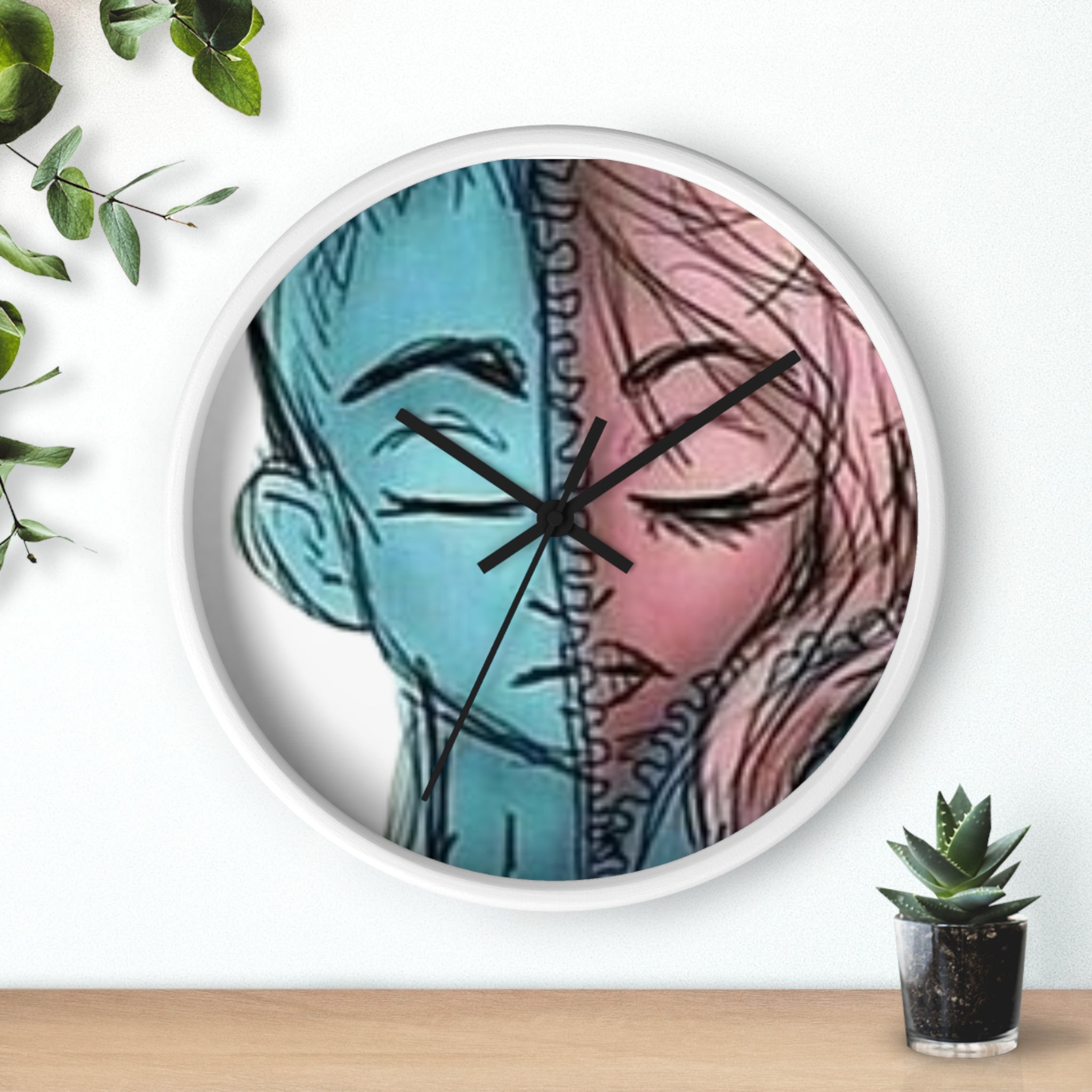 VOCE LINDX Wall Clock – Gender Expression Split Face Art – Silent Mechanism – Decorative Indoor Timepiece