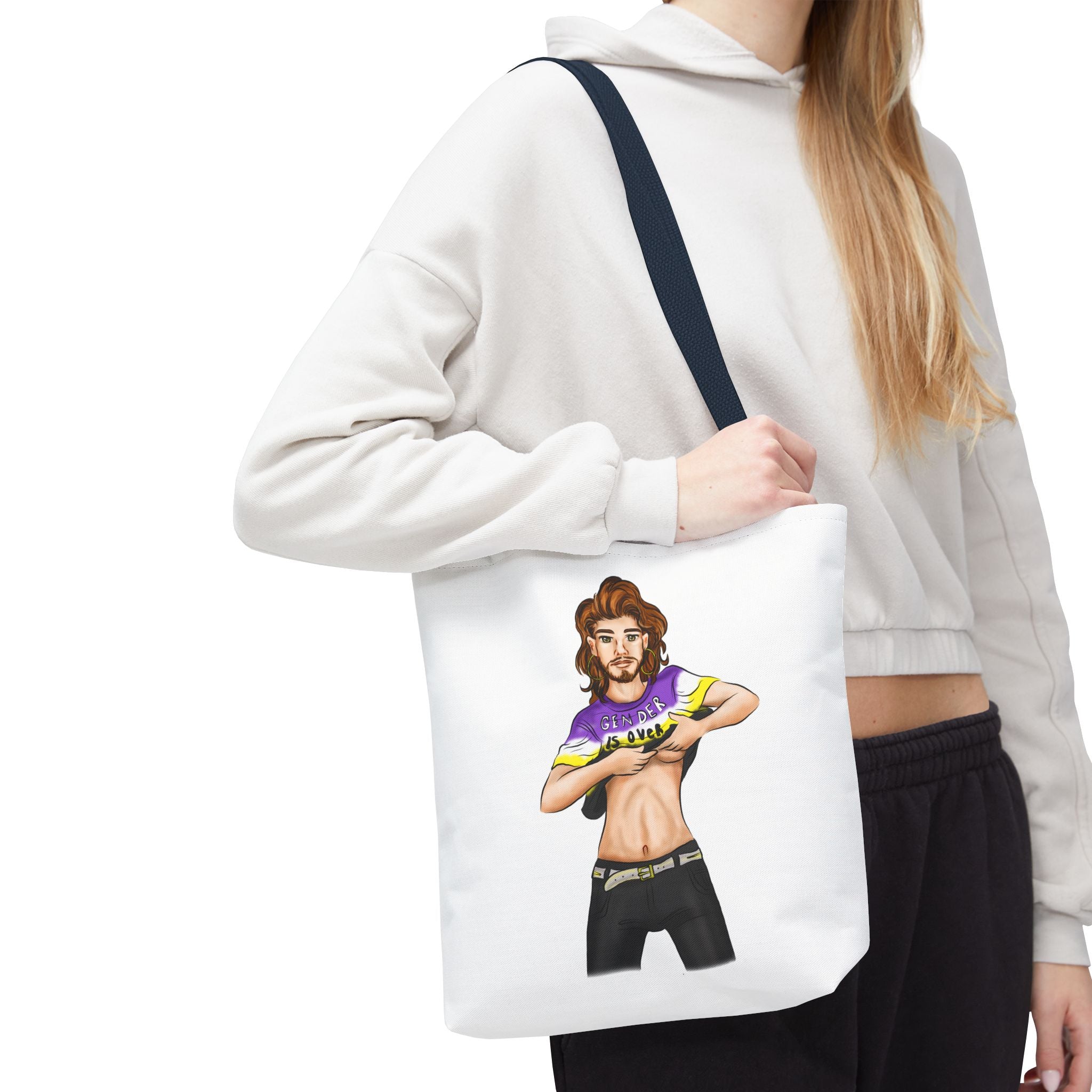 Nonbinary Pride Tote Bag – “Gender Is Over” Art, Durable Polyester, Multiple Sizes | Inclusive LGBTQIA+ Accessory | Voce Lindx