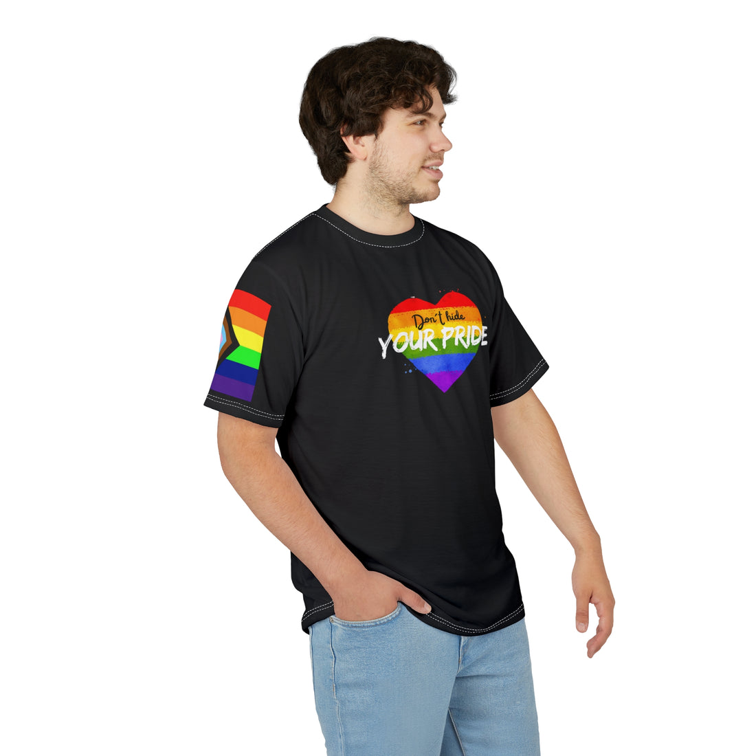 Don’t Hide Your Pride Gender-Free Tee – Rainbow Heart, Inclusive LGBTQIA+ Fashion | Voce Lindx
