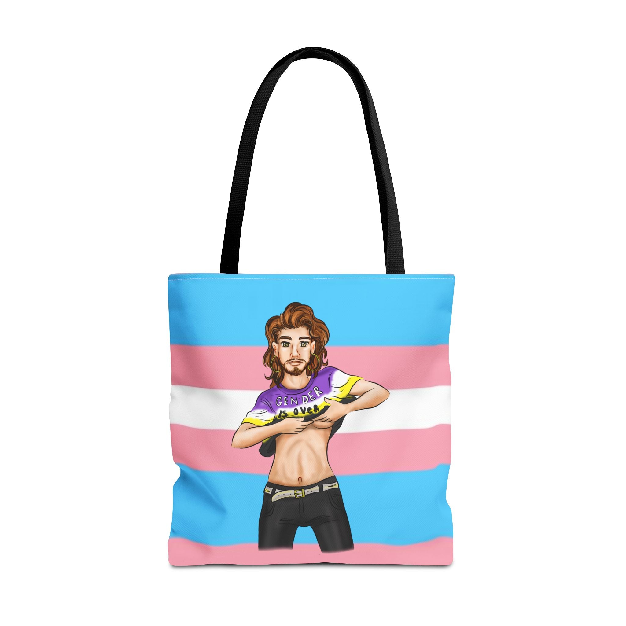 Trans Pride Tote Bag – “Gender Is Over” Art, Durable Polyester, Multiple Sizes | Inclusive LGBTQIA+ Accessory | Voce Lindx