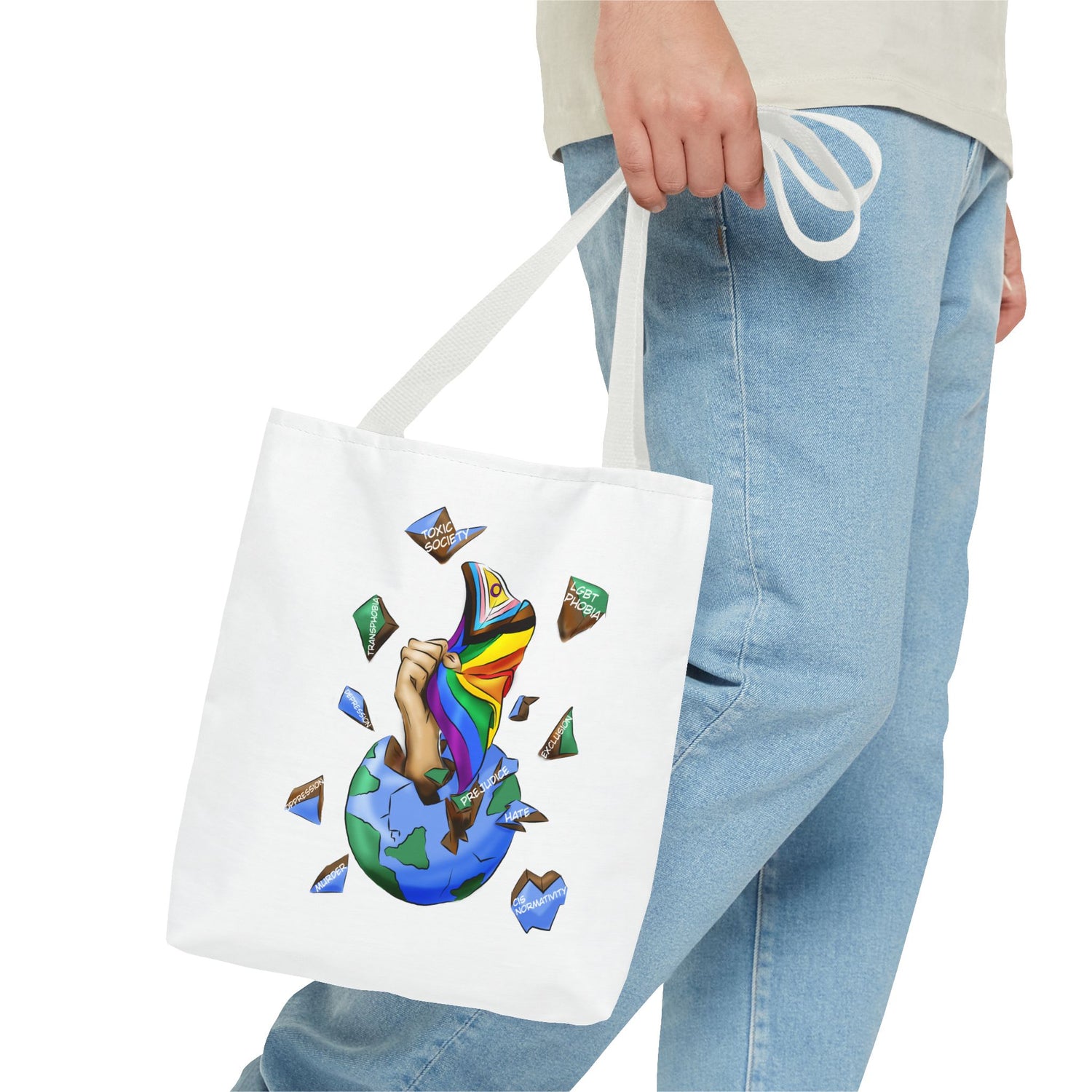 Progress Pride Flag Tote Bag – Breaking Barriers Art, Durable Polyester, Multiple Sizes | Inclusive LGBTQIA+ Accessory | Voce Lindx