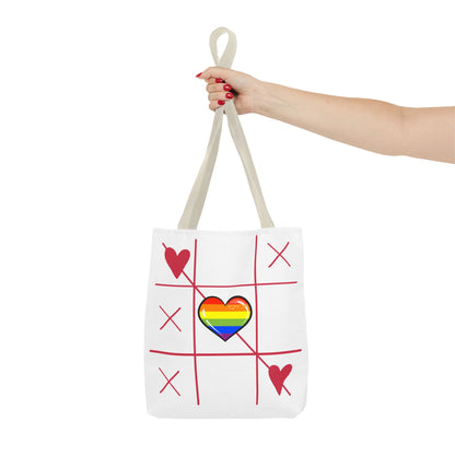 Rainbow Love Tote Bag – Tic Tac Toe Heart, Durable Polyester, Multiple Sizes | Inclusive LGBTQIA+ Accessory | Voce Lindx
