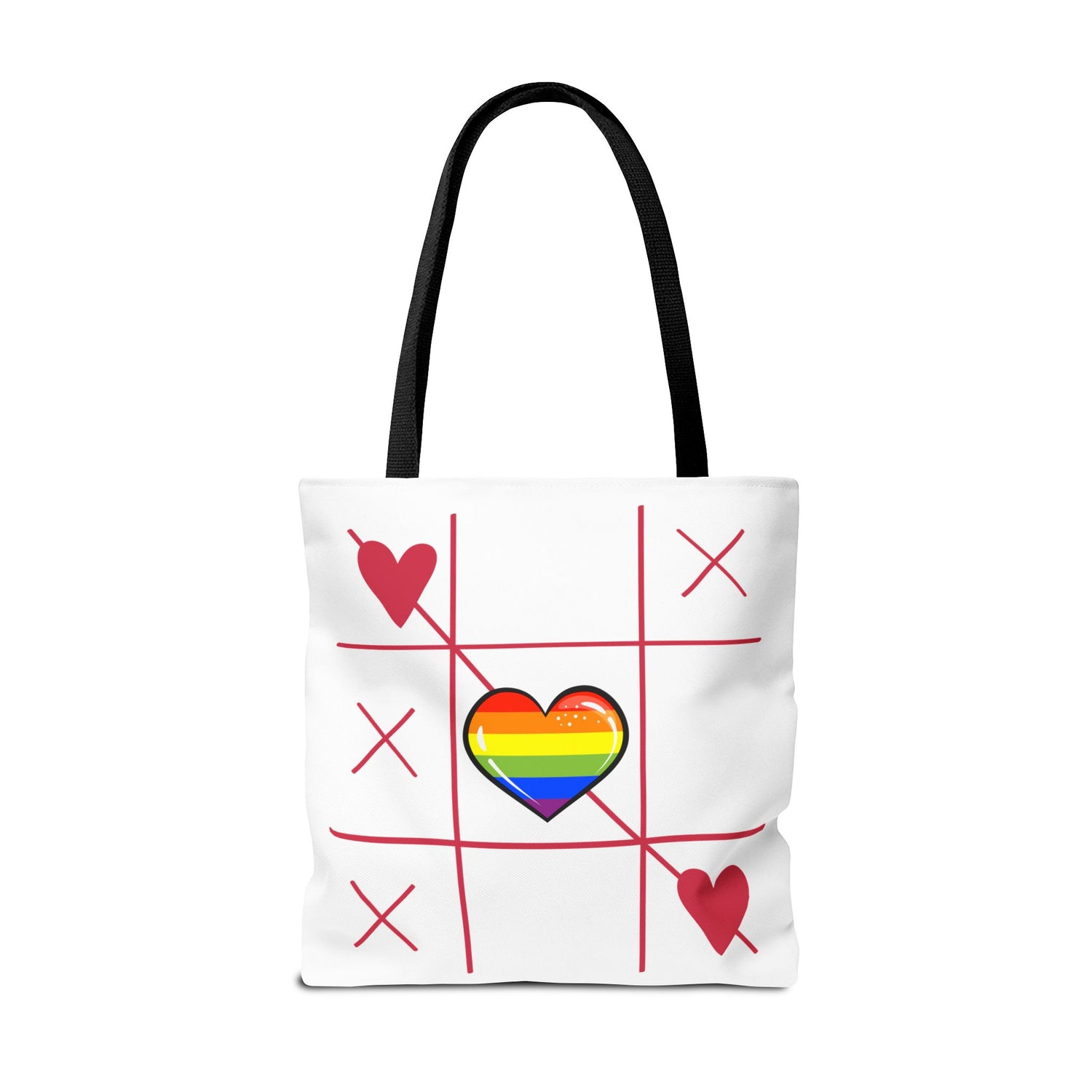 Rainbow Love Tote Bag – Tic Tac Toe Heart, Durable Polyester, Multiple Sizes | Inclusive LGBTQIA+ Accessory | Voce Lindx