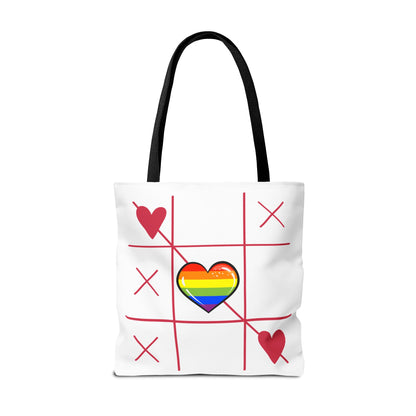 Rainbow Love Tote Bag – Tic Tac Toe Heart, Durable Polyester, Multiple Sizes | Inclusive LGBTQIA+ Accessory | Voce Lindx