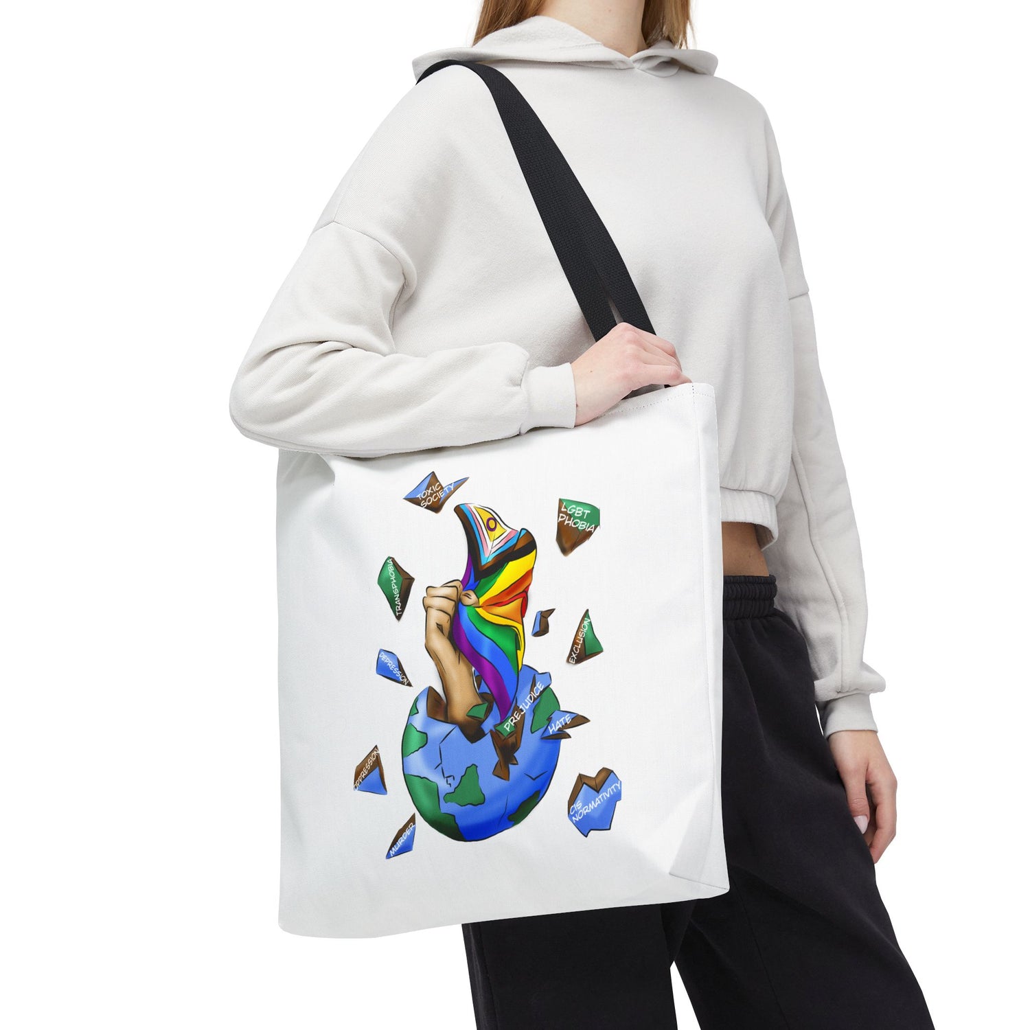 Progress Pride Flag Tote Bag – Breaking Barriers Art, Durable Polyester, Multiple Sizes | Inclusive LGBTQIA+ Accessory | Voce Lindx