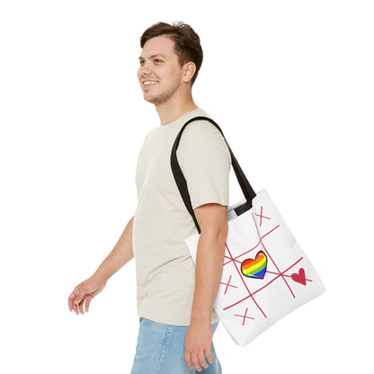 Rainbow Love Tote Bag – Tic Tac Toe Heart, Durable Polyester, Multiple Sizes | Inclusive LGBTQIA+ Accessory | Voce Lindx