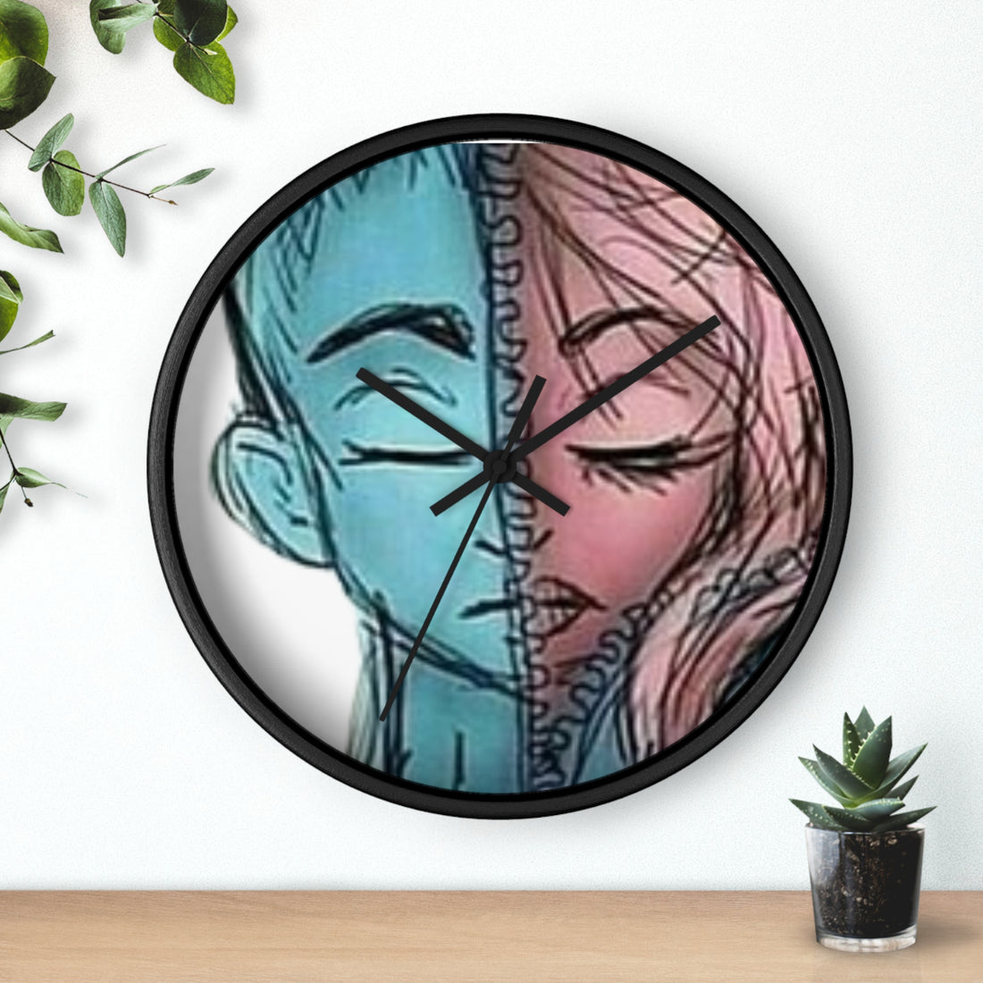 VOCE LINDX Wall Clock – Gender Expression Split Face Art – Silent Mechanism – Decorative Indoor Timepiece