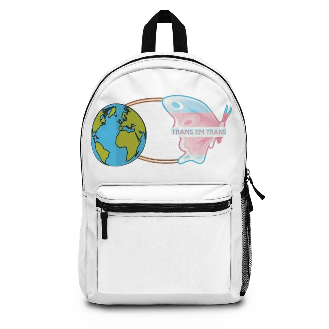 VOCE LINDX ‘Trans em Trans’ White Backpack – Water-Resistant Lightweight LGBTQIA+ Bag with Butterfly Earth Print