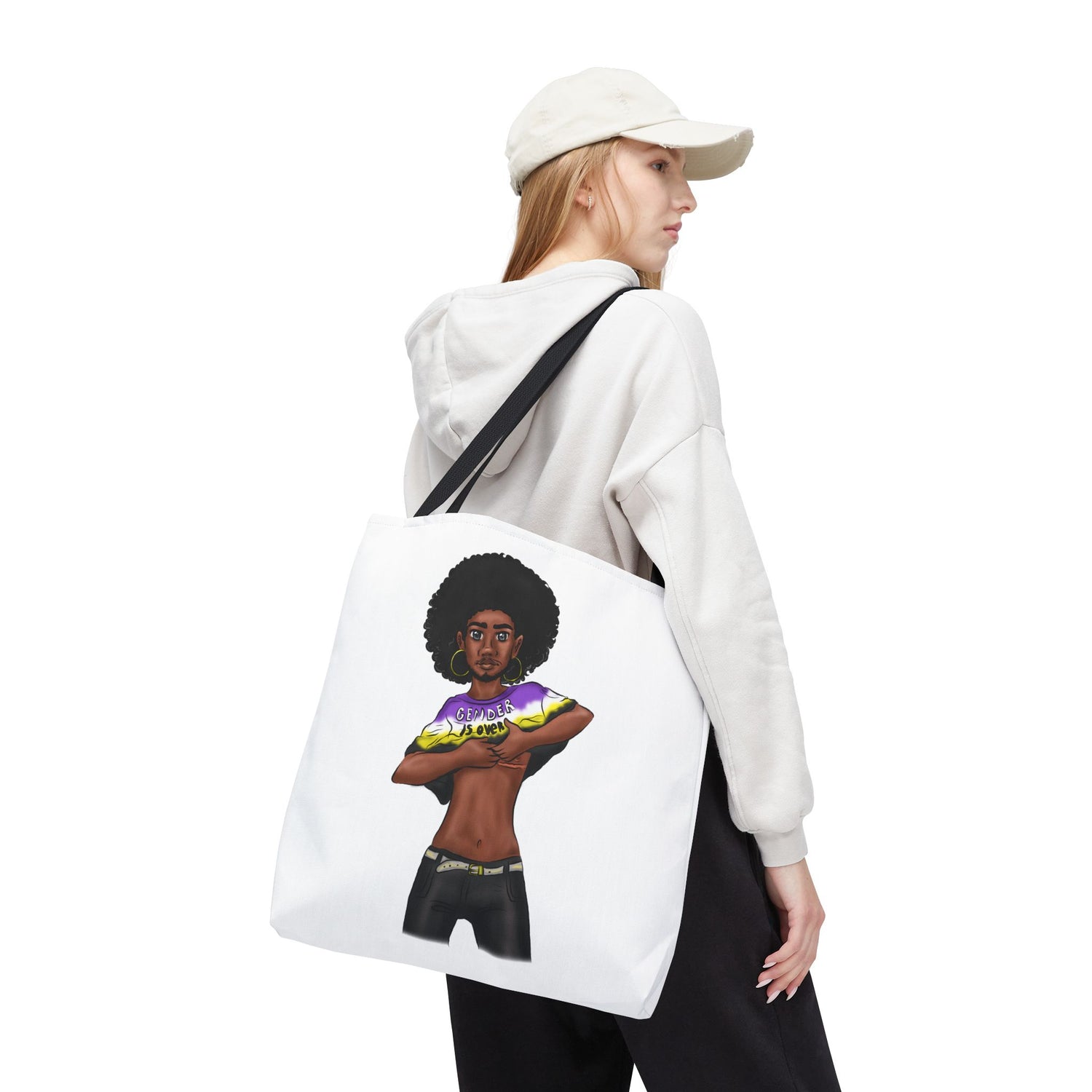 Gender Is Over Tote Bag – Gender-Free, Black Representation Art, Durable Polyester, Multiple Sizes | Inclusive LGBTQIA+ Accessory | Voce Lindx