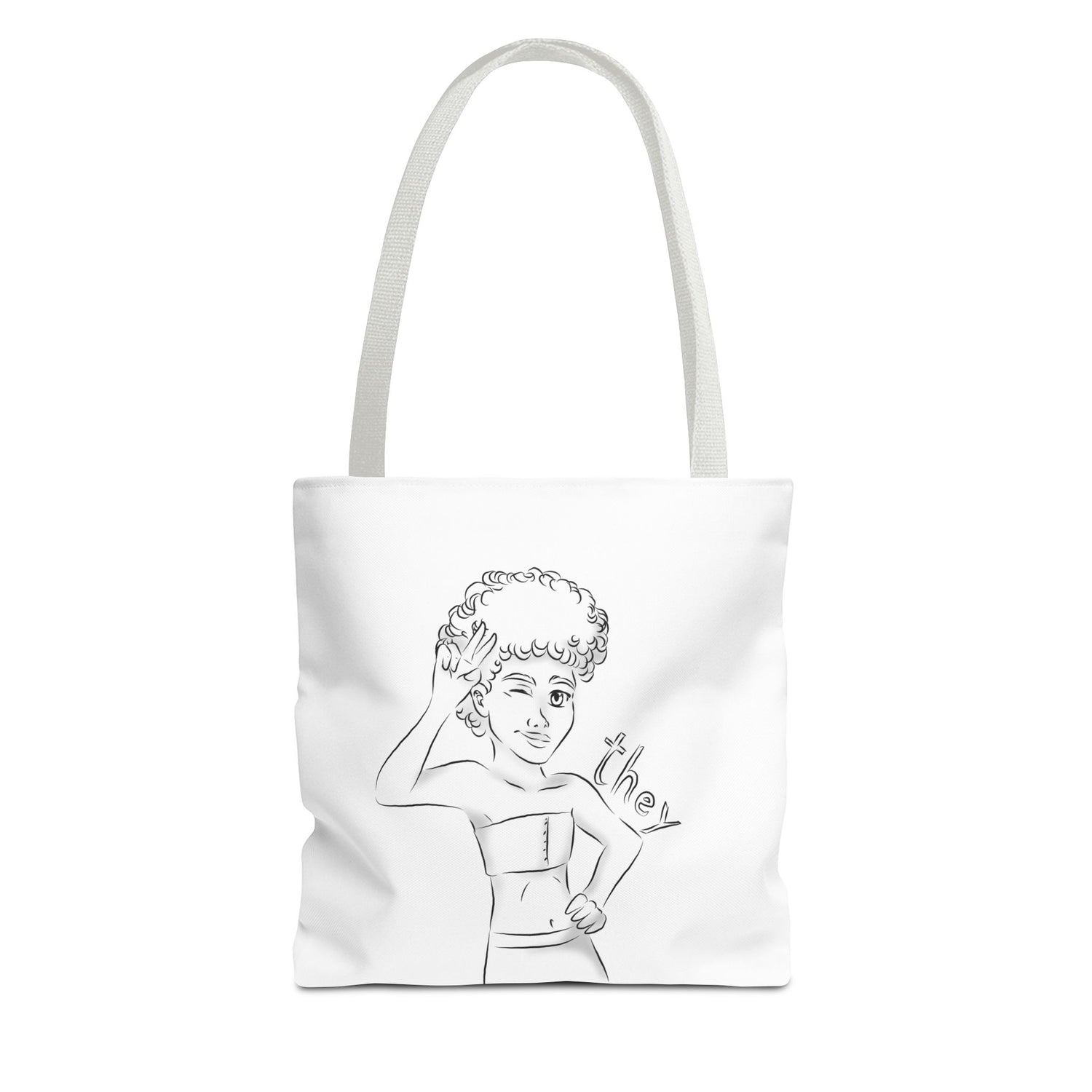 They Pronoun Tote Bag – Gender-Free, Black Line Art, Durable Polyester, Multiple Sizes | Inclusive LGBTQIA+ Accessory | Voce Lindx