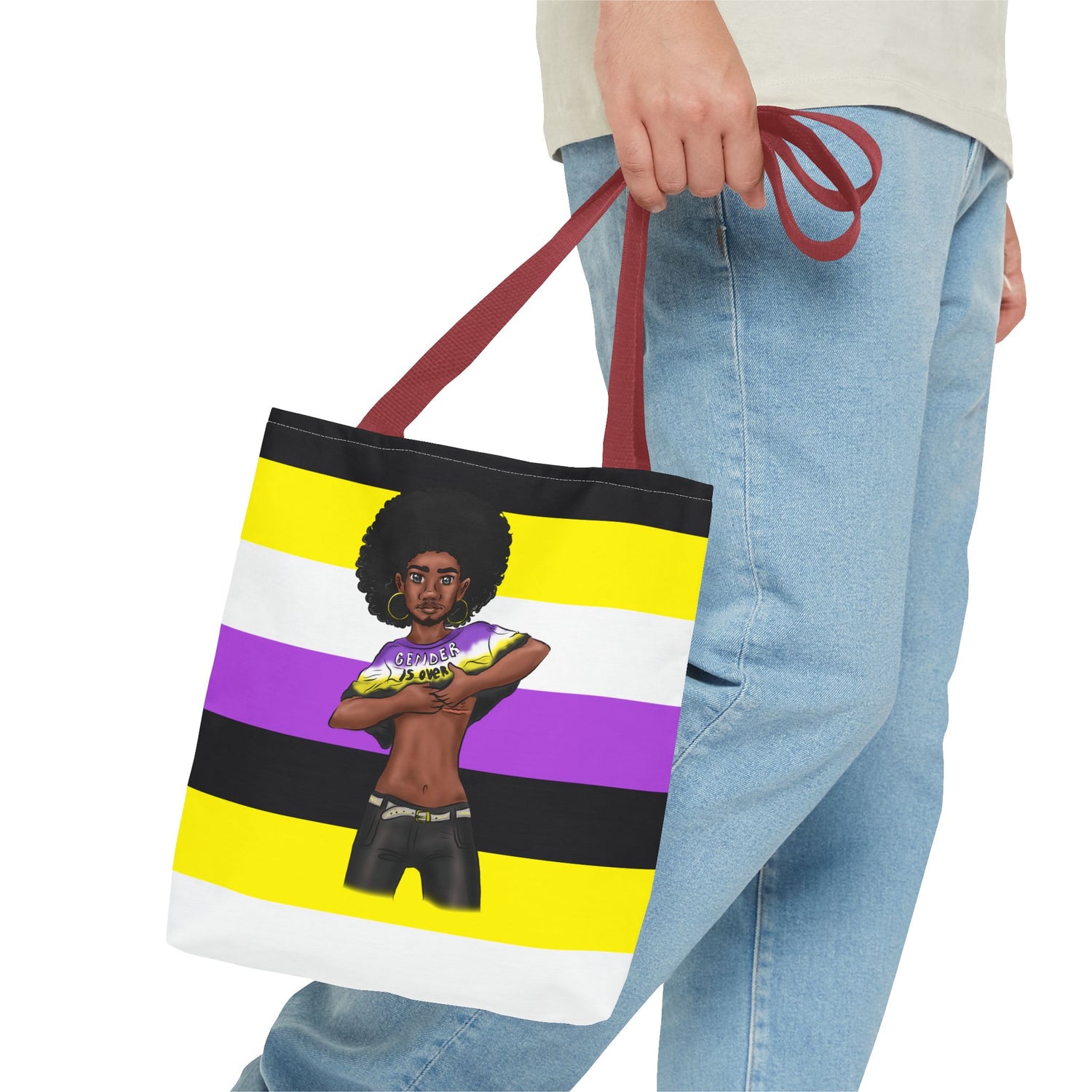 Nonbinary Pride Tote Bag – “Gender Is Over” Art, Durable Polyester, Multiple Sizes | Inclusive LGBTQIA+ Accessory | Voce Lindx