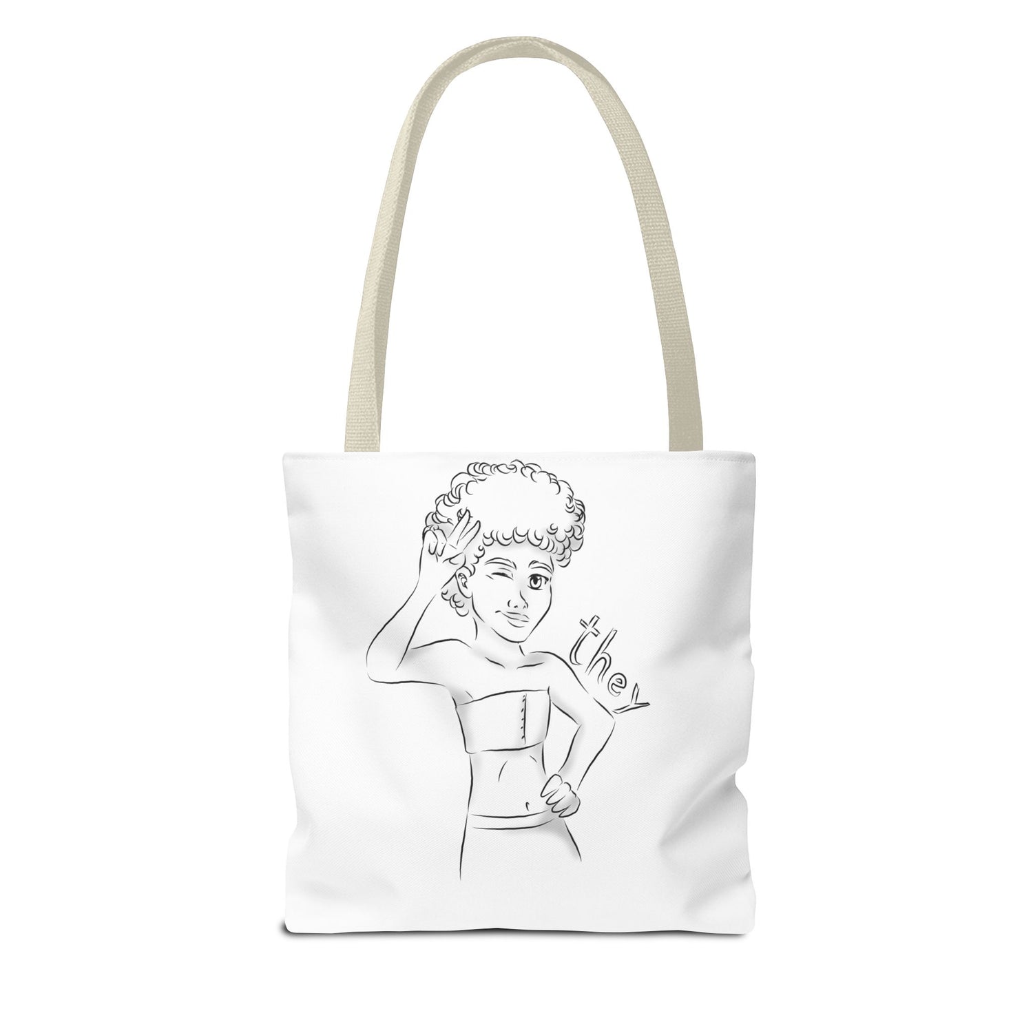 They Pronoun Tote Bag – Gender-Free, Black Line Art, Durable Polyester, Multiple Sizes | Inclusive LGBTQIA+ Accessory | Voce Lindx