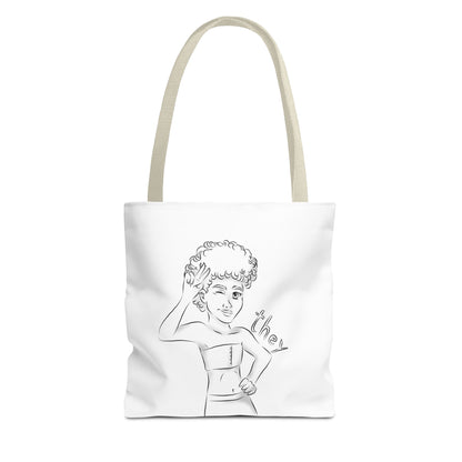 They Pronoun Tote Bag – Gender-Free, Black Line Art, Durable Polyester, Multiple Sizes | Inclusive LGBTQIA+ Accessory | Voce Lindx