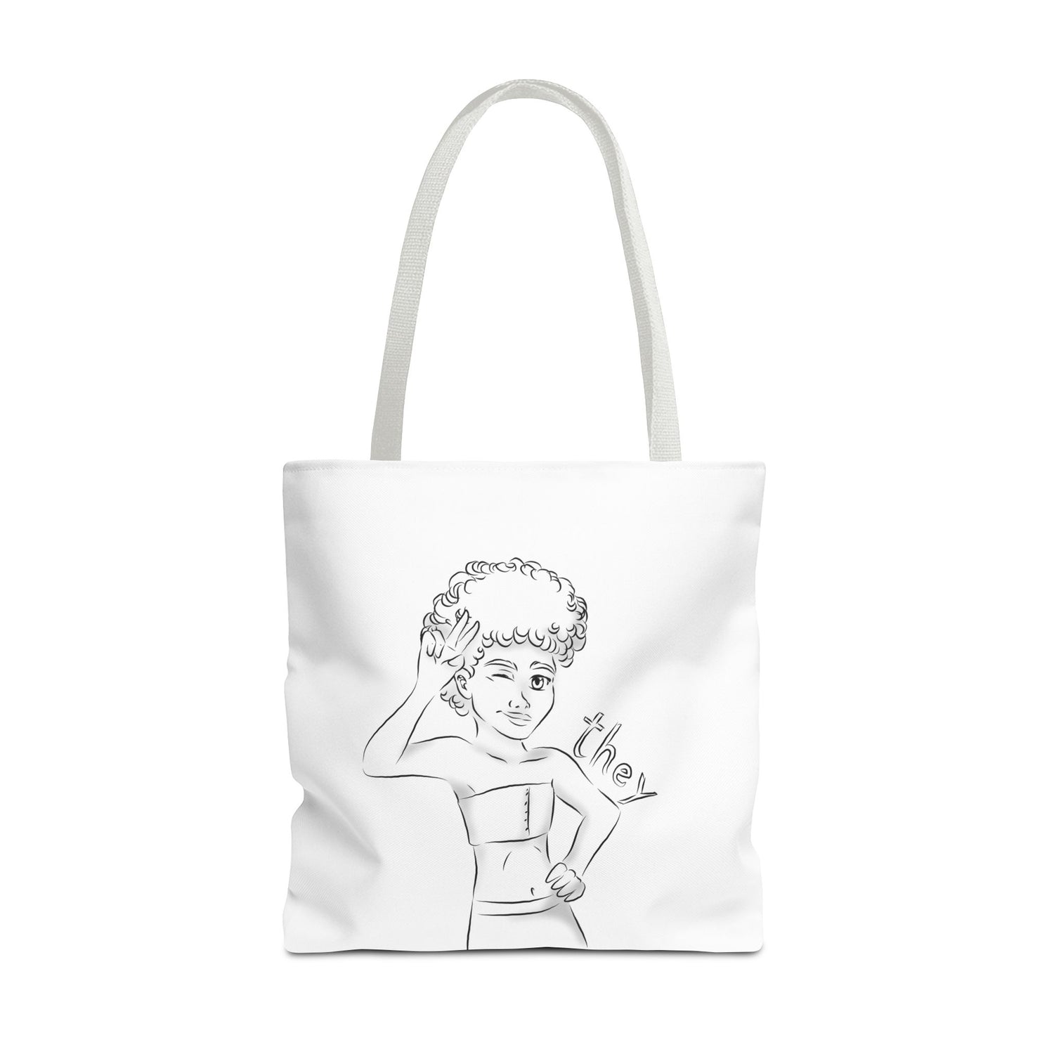 They Pronoun Tote Bag – Gender-Free, Black Line Art, Durable Polyester, Multiple Sizes | Inclusive LGBTQIA+ Accessory | Voce Lindx