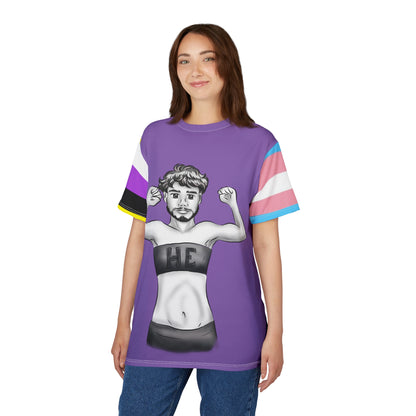 HE Gender-Free Pride Tee – Trans &amp; Nonbinary Flag Sleeves, Inclusive LGBTQIA+ Fashion | Voce Lindx