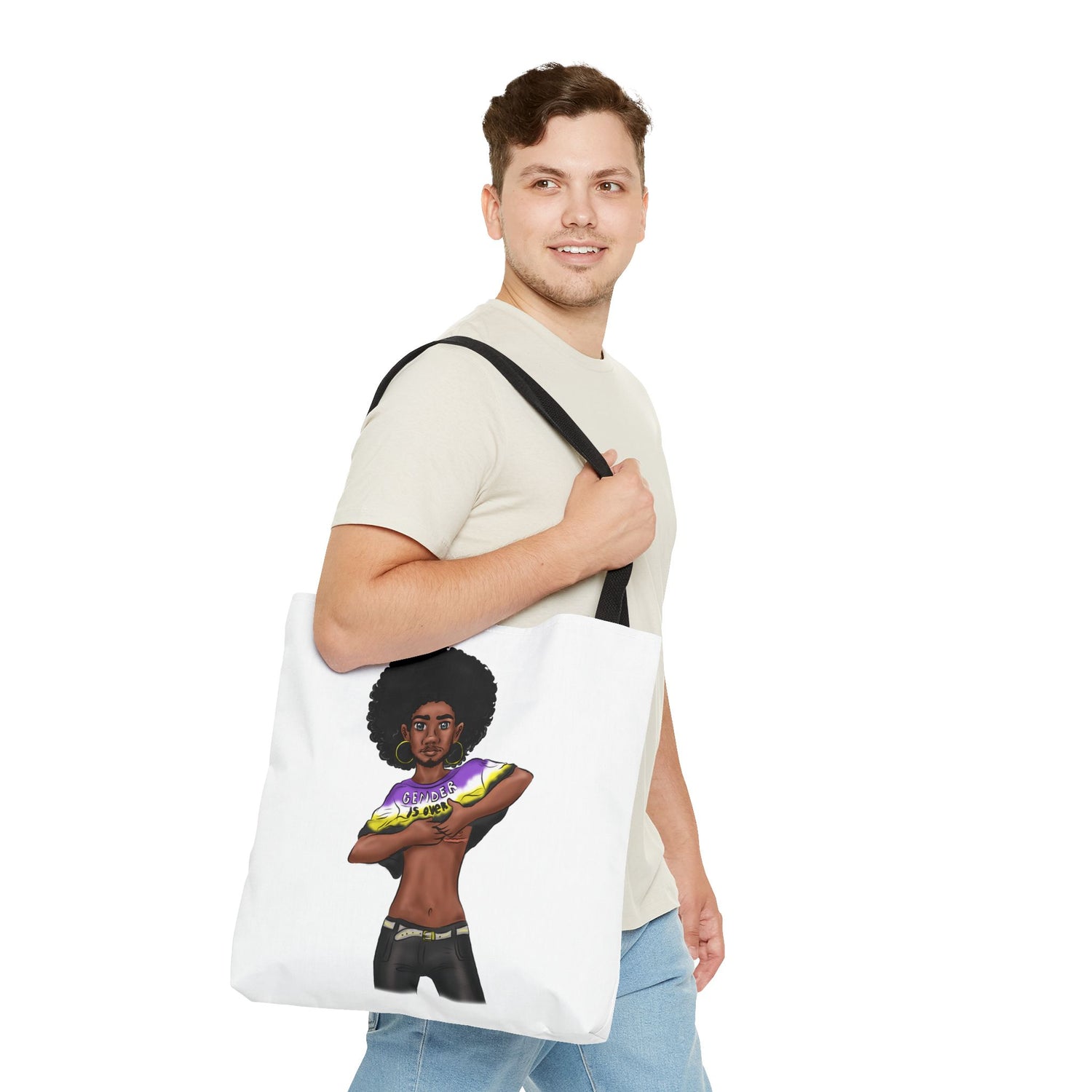Gender Is Over Tote Bag – Gender-Free, Black Representation Art, Durable Polyester, Multiple Sizes | Inclusive LGBTQIA+ Accessory | Voce Lindx