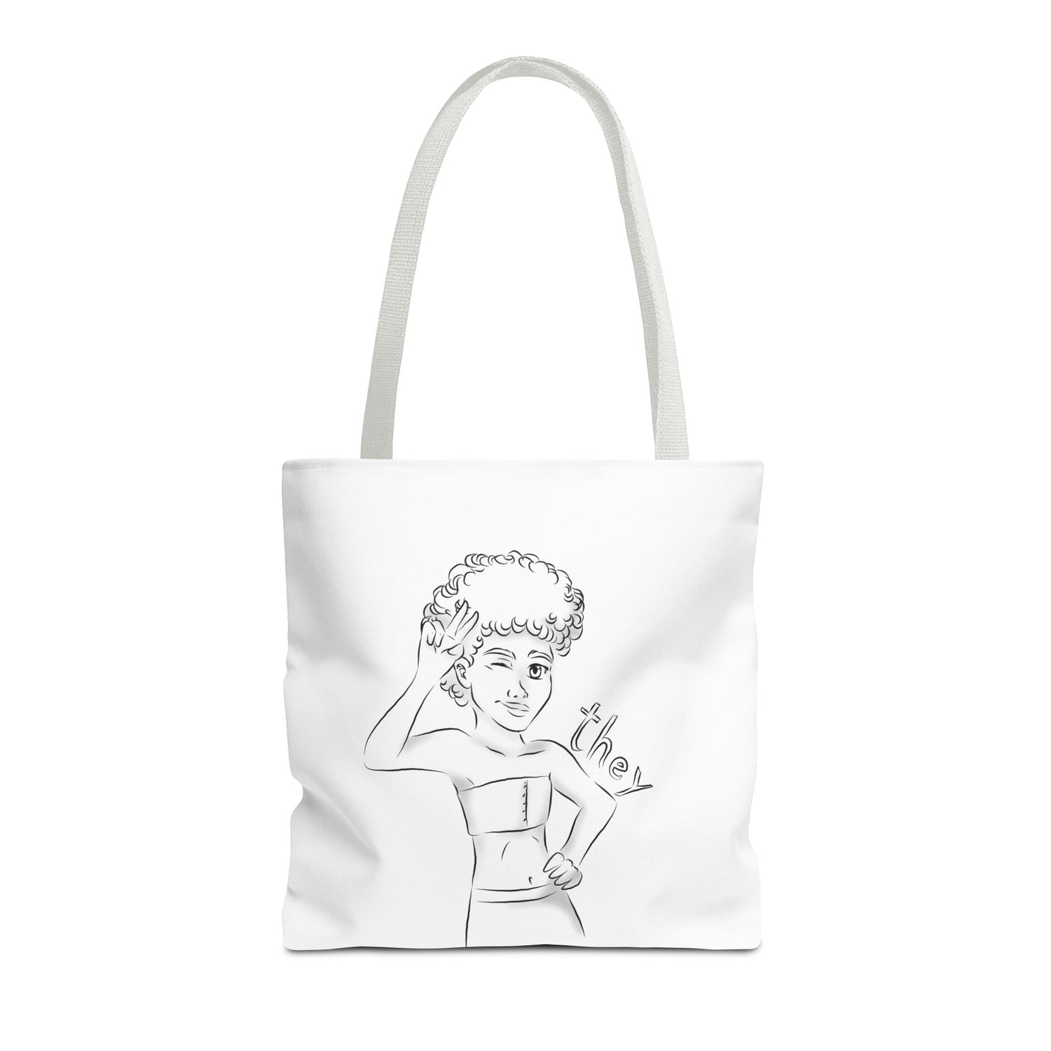 They Pronoun Tote Bag – Gender-Free, Black Line Art, Durable Polyester, Multiple Sizes | Inclusive LGBTQIA+ Accessory | Voce Lindx