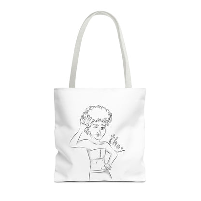 They Pronoun Tote Bag – Gender-Free, Black Line Art, Durable Polyester, Multiple Sizes | Inclusive LGBTQIA+ Accessory | Voce Lindx