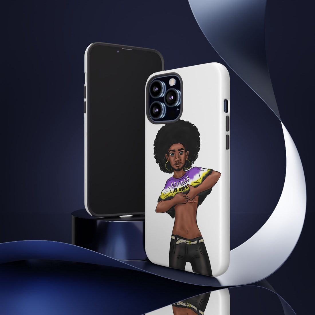 Gender Is Over Tough Phone Case – Gender-Free, Black Representation Art, Dual Layer Protection | Voce Lindx