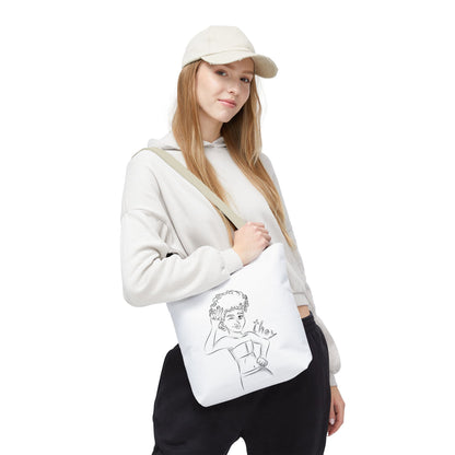 They Pronoun Tote Bag – Gender-Free, Black Line Art, Durable Polyester, Multiple Sizes | Inclusive LGBTQIA+ Accessory | Voce Lindx
