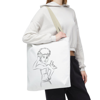 They Pronoun Tote Bag – Gender-Free, Black Line Art, Durable Polyester, Multiple Sizes | Inclusive LGBTQIA+ Accessory | Voce Lindx