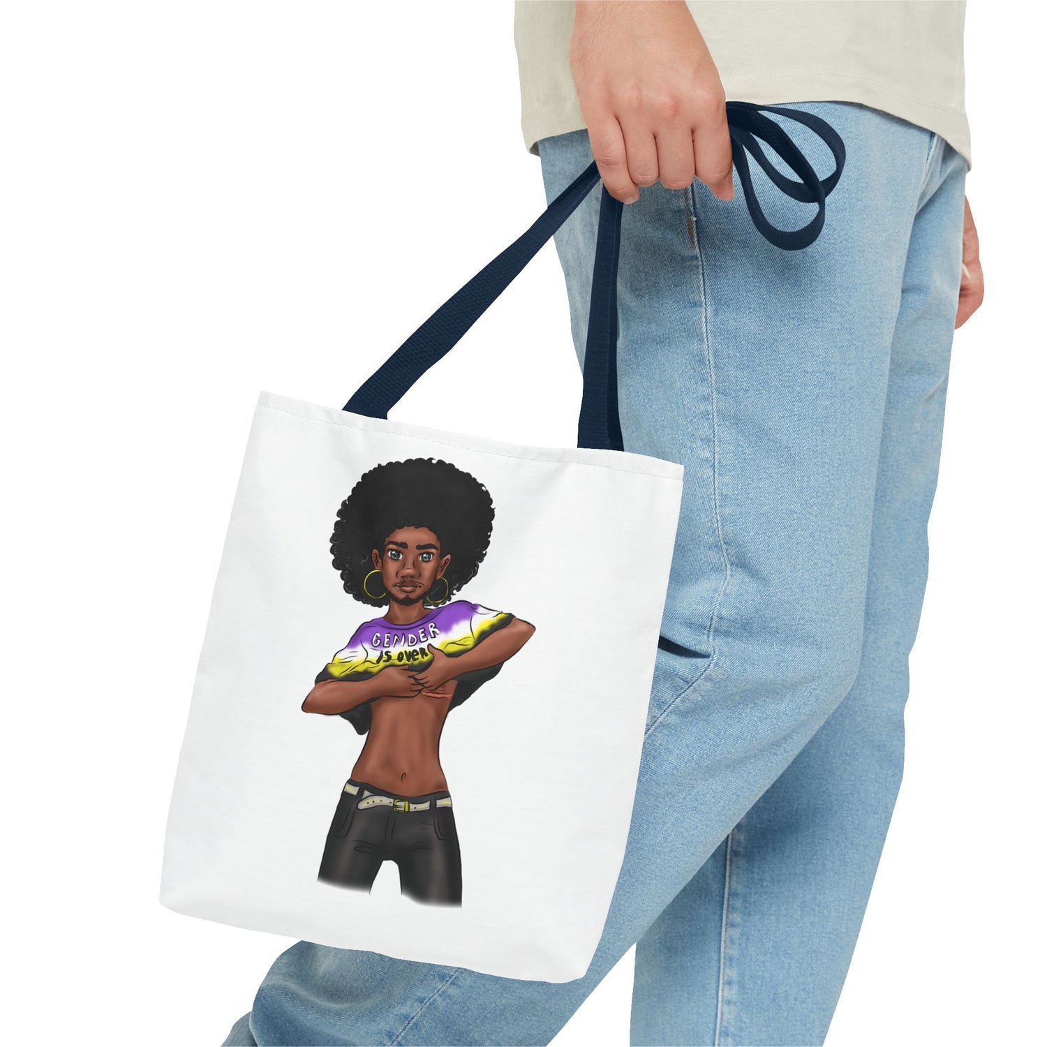 Gender Is Over Tote Bag – Gender-Free, Black Representation Art, Durable Polyester, Multiple Sizes | Inclusive LGBTQIA+ Accessory | Voce Lindx